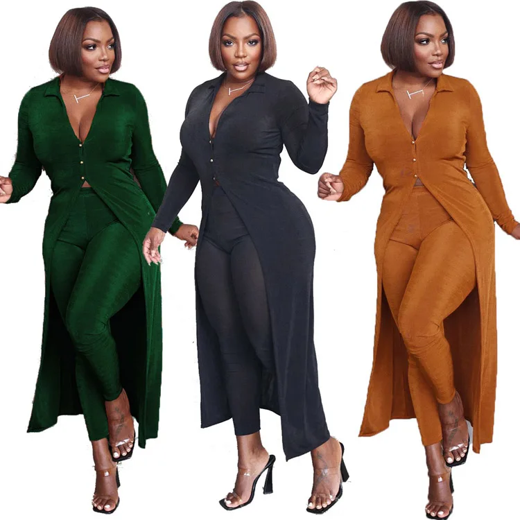 

Sexy velour long sleeve button suit with long cardigan collar 2 piece set jogging suit women two piece set tracksuit