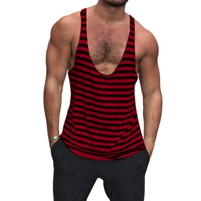 

OEM Logo Design Fitness Tank Top Bodybuilding Muscle Stringer Shirt Custom Sublimation Stripes Singlet For Man