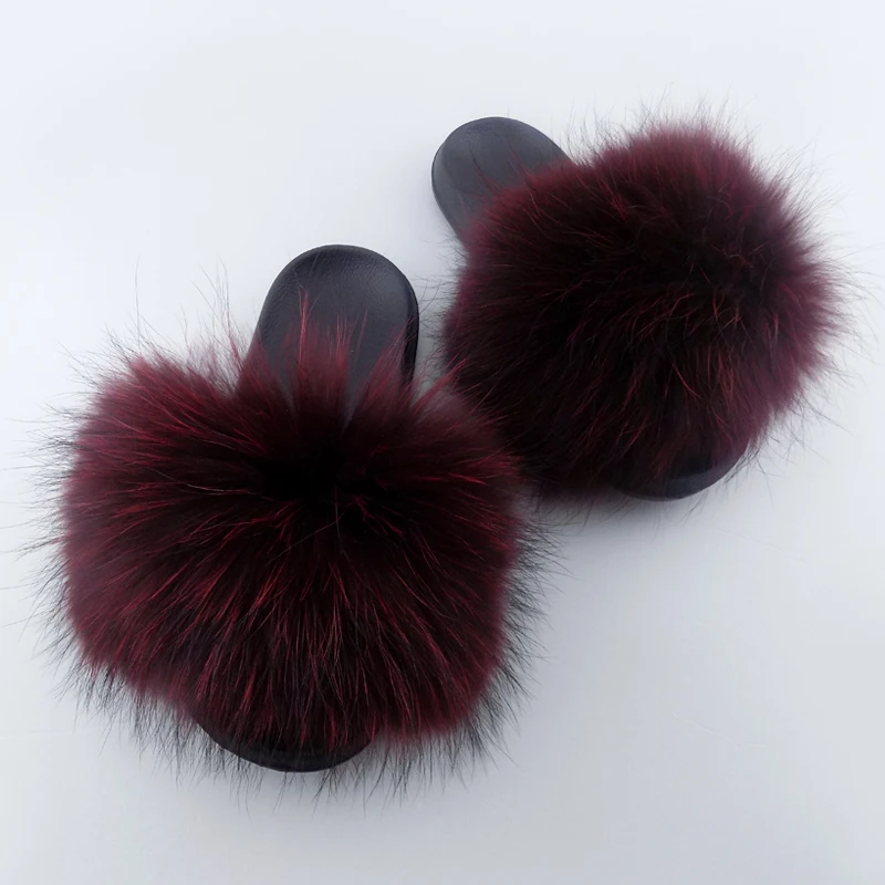 

With Low Price High Quality China Real Raccoon Fur Slippers, 15 colors