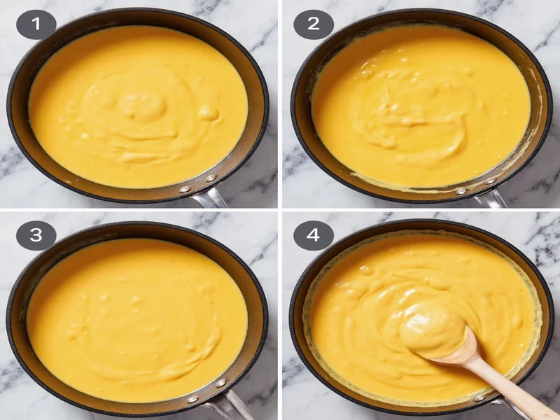 Step-by-step cheese sauce preparation showing smooth texture