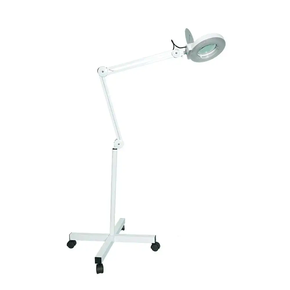 

Concise Home Beauty Salon Hair Care Tattoo Nail Light Use 5X LED Wheel Rolling Standing Magnifying Lamp, White