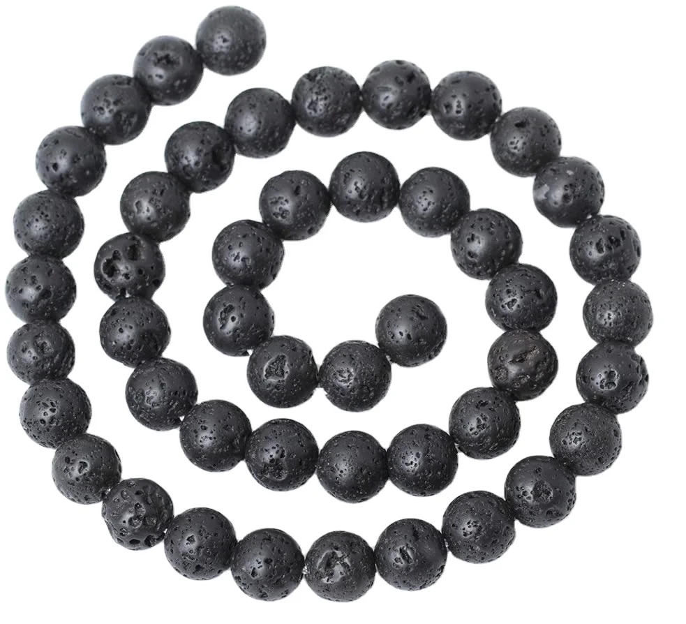 

Natural Lava Rock Stone Round Beads for Jewelry Making DIY Gemstone Beaded Necklace 15.5Inch 3/4/6/8/10/12/14MM Polished