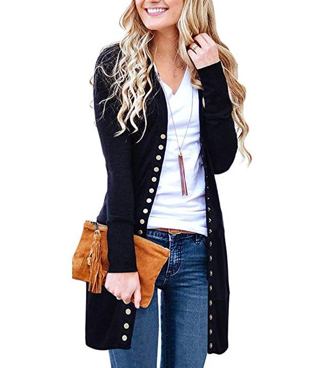 

New Design V Neck Long Sleeve Front Buttons Knit Women Cardigan Sweater