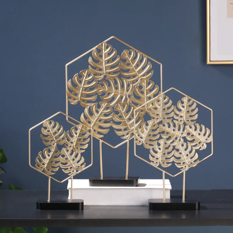 

European minimalist contemporary morden luxury room table golden turtle leaf metal ornaments art home accessories decor, Customized color