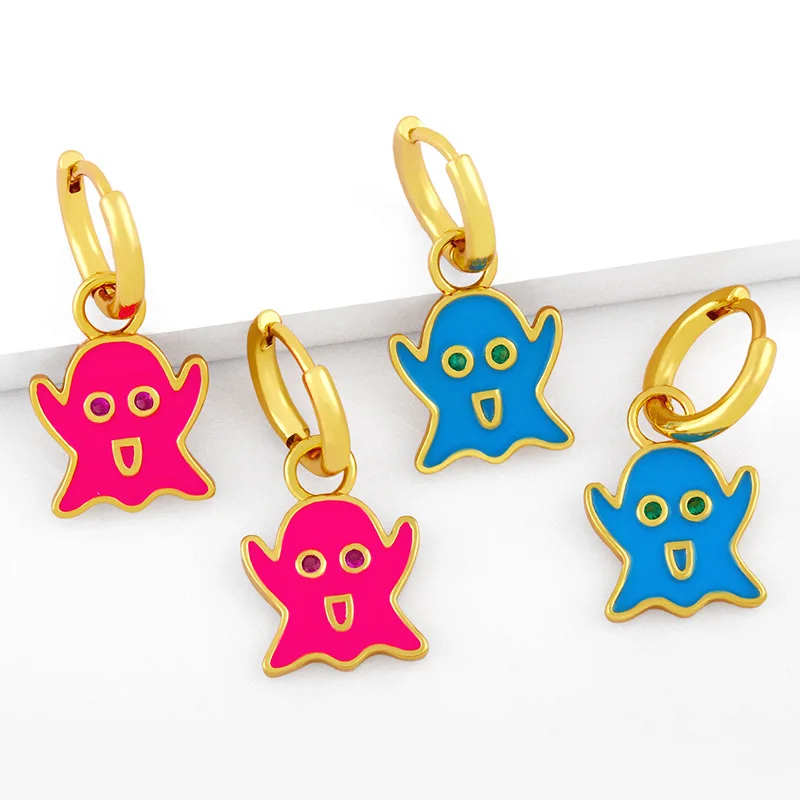 

2021 Fashion Funny Cute Halloween Ghost Pendant Earrings Gold Huggie Earrings For Women, Like picture