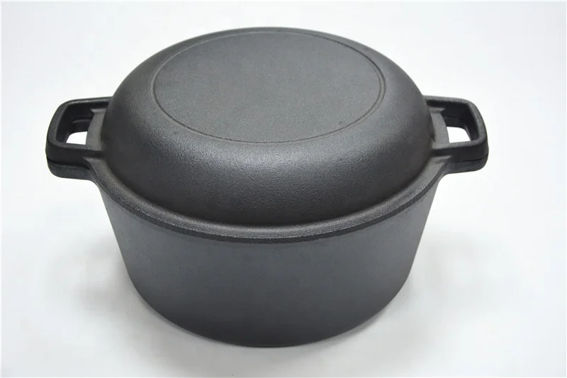 
Pre-seasoned Dual Handle Dutch Oven Cast Iron 2 in 1 Casserole Cast Iron Double Dutch Oven 