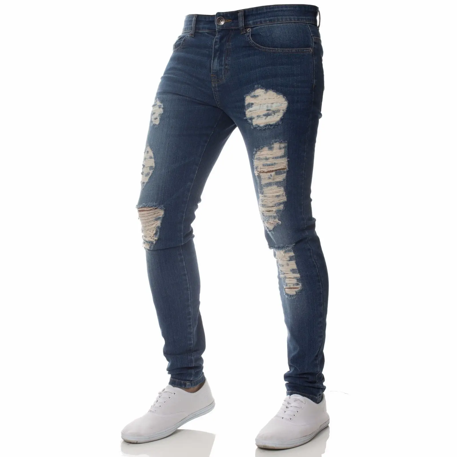 

wholesalFashion casual men's jeans personality hole slim fit small leg jeans handsome versatile pants