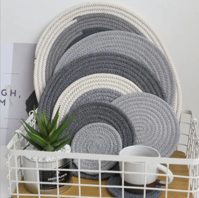 

Tabletex Hand-woven cotton thread table mat coaster cotton bowl and pan padded and linen padded heat insulation pads placemat