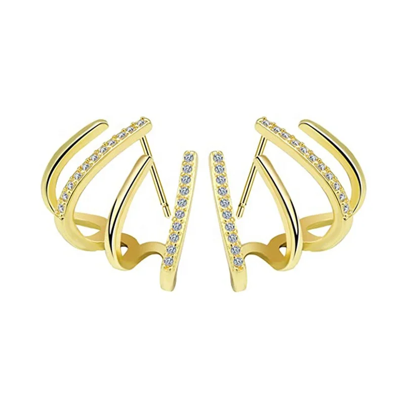 

Tik Tok Zircon Stud Earrings Piercing Wrap Cuff Earrings 14k Gold Silver Plated Diamond Four Claw Needle Earrings for Teen Girl