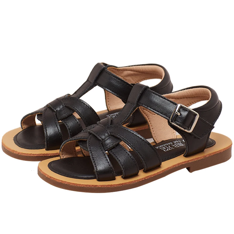 

2021 new design sandal cow leather fashion high good quanlity cheap kids sandal for girl, Black/white