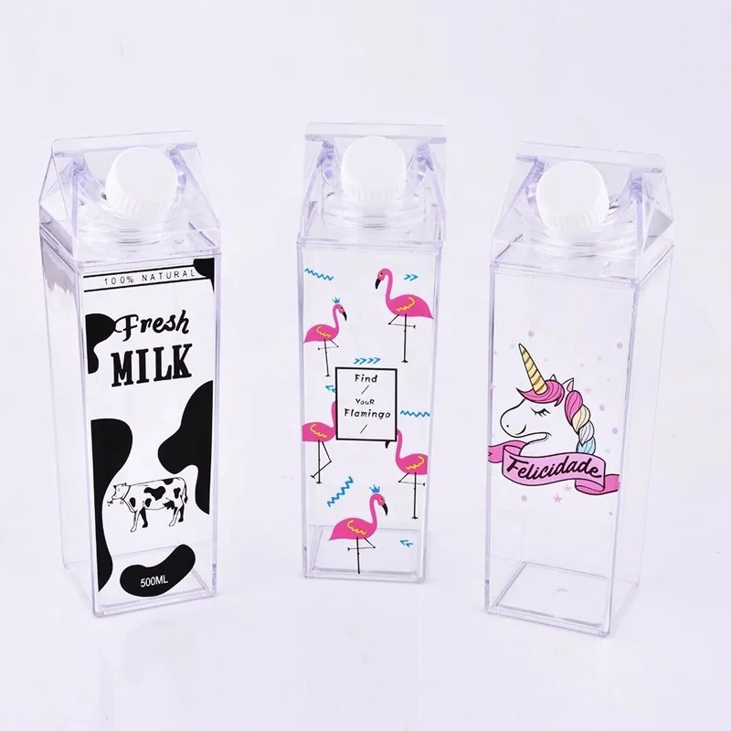 

BPA free clear 500ml plastic milk carton shaped water bottle, Color as pictures