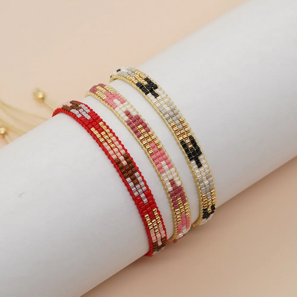 

Go2boho Cross-border Ins Wind Color Contrast Imported Rice Beads Hand-woven Boho Classic Pattern Beaded Bracelet Women