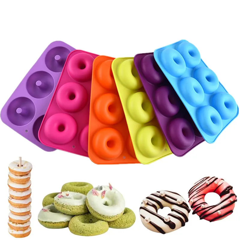 

Non-Stick Custom 6 Cavity Doughnut Maker Cake Pan Silicone Donut Mold for DIY Handmade, Red, blue, purple, rose red