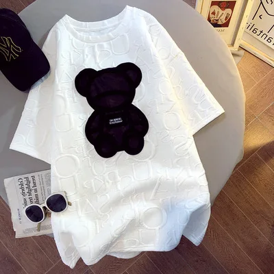 

New Style Bear Round Neck Short Sleeve Loose Print T-Shirt, Picture