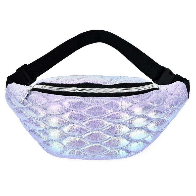

no moq waterproof holographic fanny pack bag cute shiny waist bag for girls and women, Green,pink,purple,rose