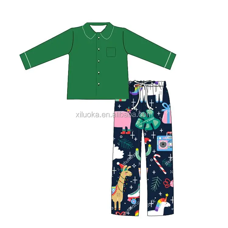 

New Style Green Top Christmas Kids Pajama Set long sleeve baby clothes sets autumn toddler outfits, Picture