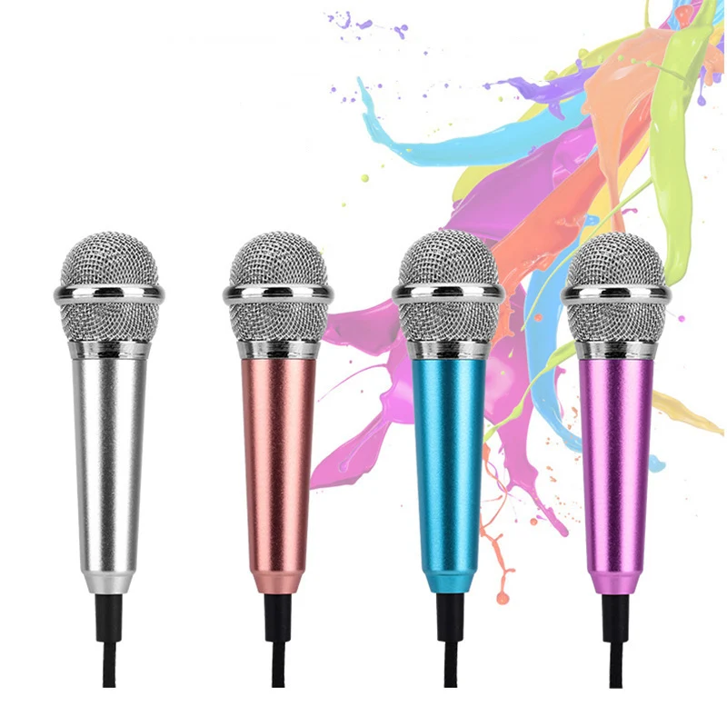 

Low Price Portable 3.5mm Stereo Studio Mic phone KTV Karaoke Mini Design Microphone For Cell Phone PC Mic free shipping, Blue/gold/pink/silver