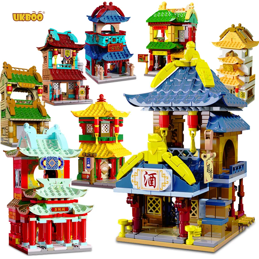 

Free Shipping UKBOO Teahouse Shop Architecture Building Blocks Creator Chinese Style Antique House Bricks Toys For Children