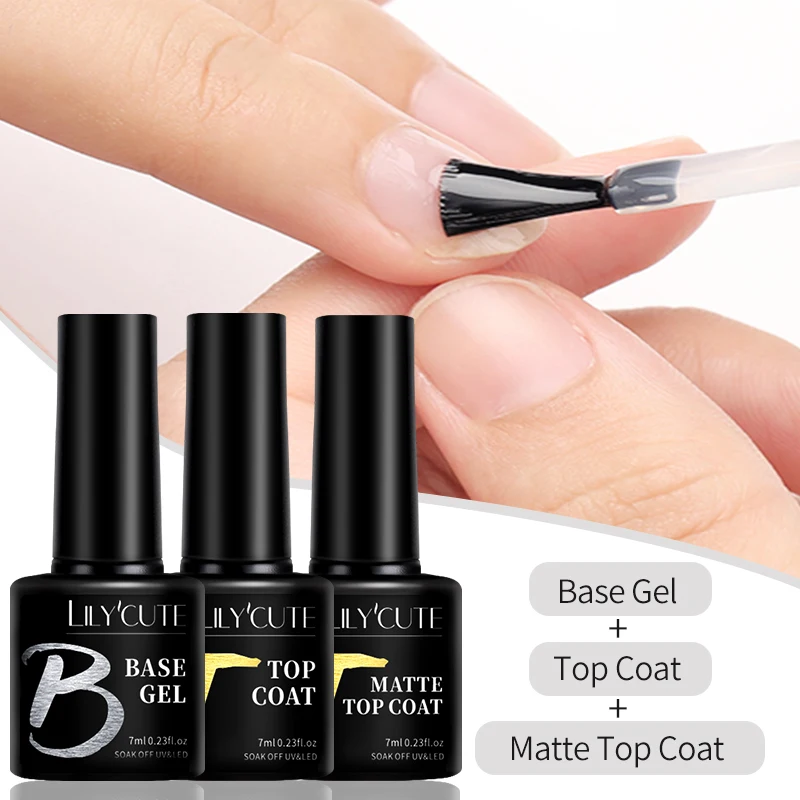 

LILYCUTE 7ml Clear Gel Nail Polish No Wipe Base Top Coat Semi Permanent Soak Off UV LED Gel Varnish