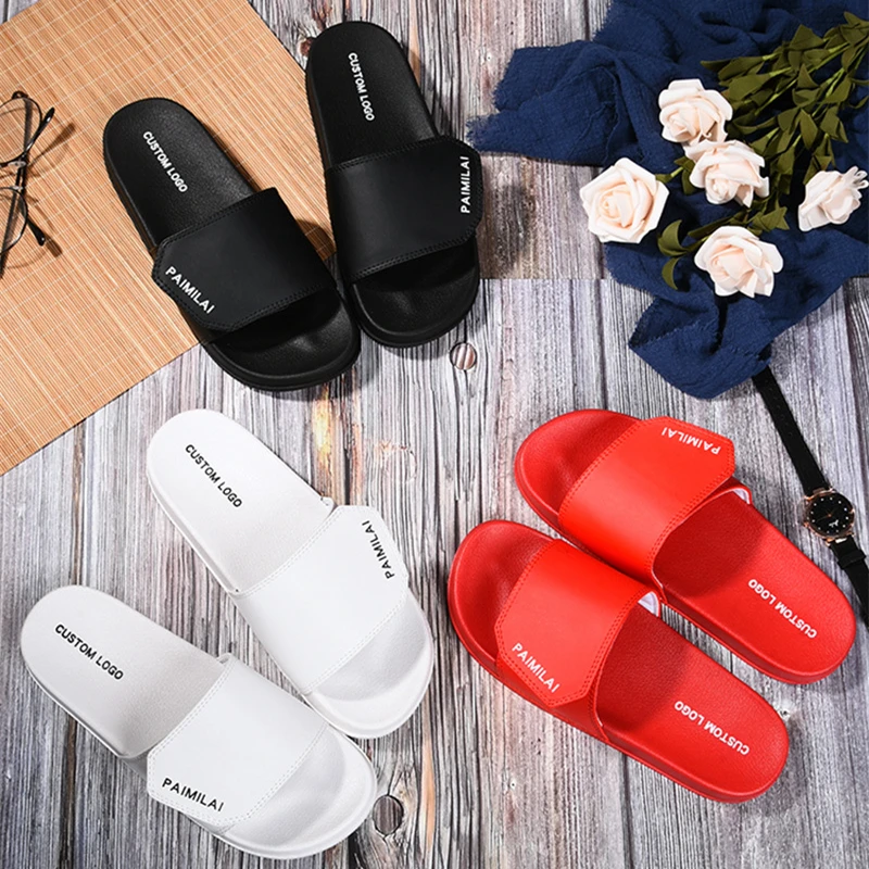 

Hentol Wholesale Cool Sandals Men's Custom Your Logo Designer Made House Cheap Ladies Women Beach Slides Slippers, White, yellow, red, green, blue, black, pink