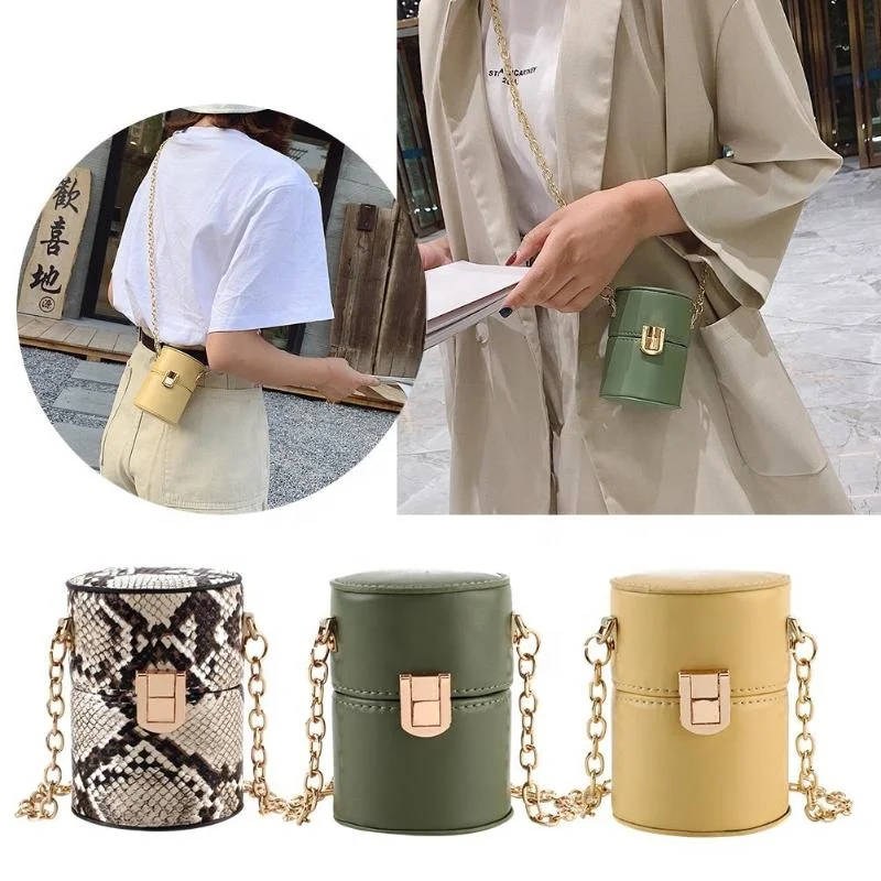

fashion lady Bucket bag cute women round small snake skin print pu leather mini purse crossbody bag, Customizable