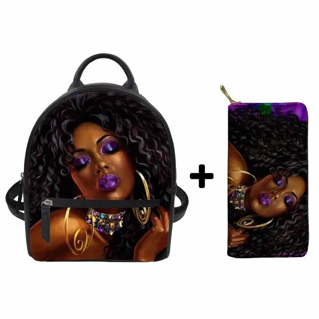 

Fashion Mini Back Pack For Teenage Girls PU Leather Ladies School Backpack 2pcs/set Black Women Art African Backpacks, Customized color