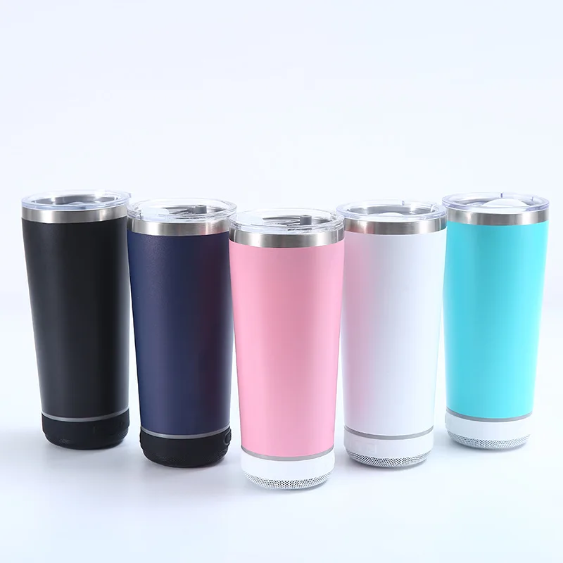 

USB Charging Music Cup Smart Blue tooth Red Tumbler Waterproof Mugs Stainless Steel Water Bottle Speaker with flashlight