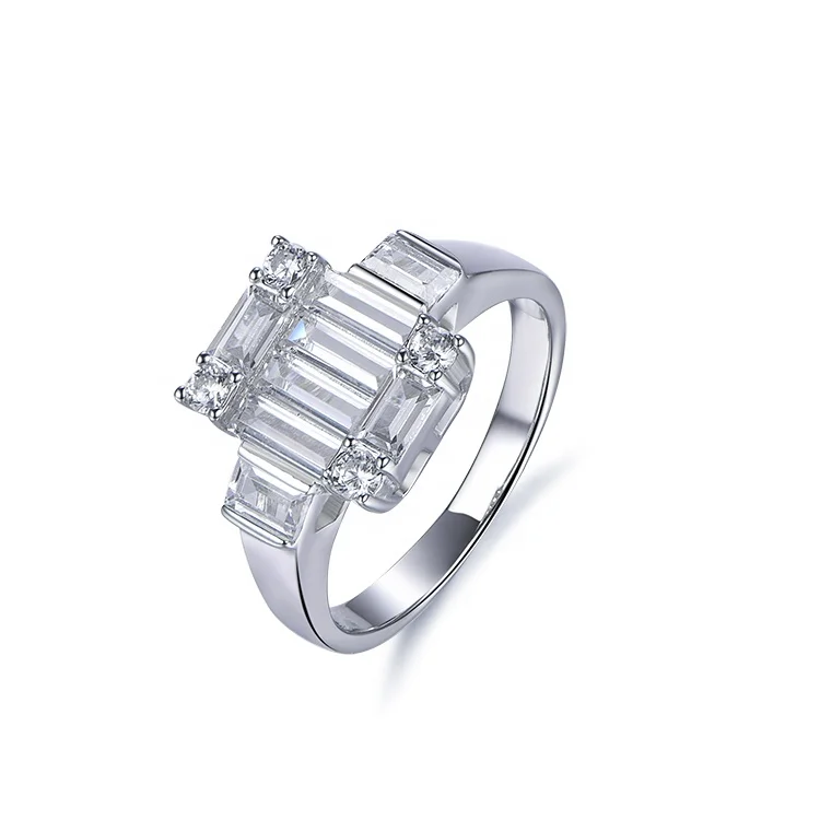 

2020 Simple design nordic style baguette rhodium plated cube zircon 925 sterling silver ring