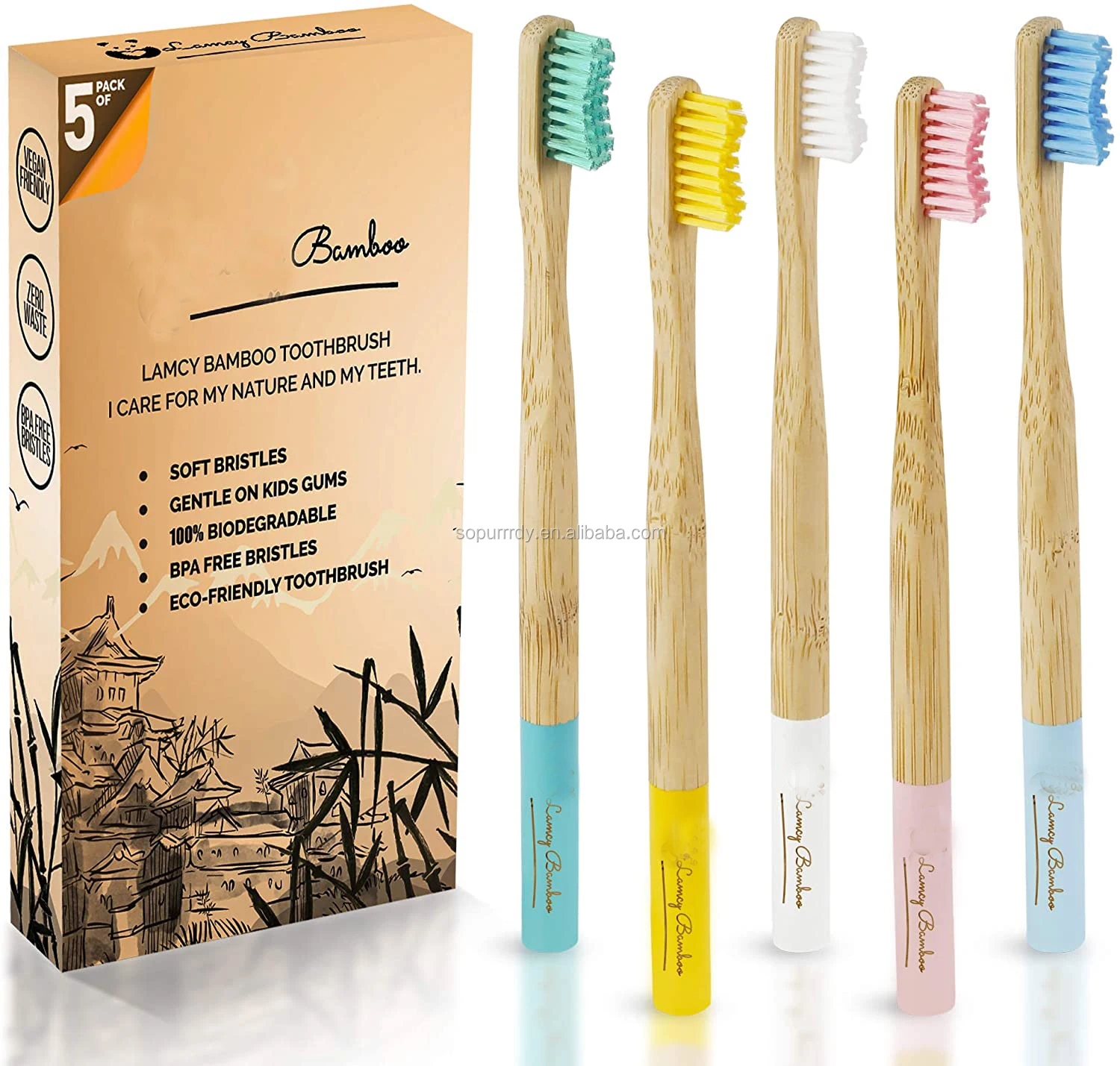 

Wholesale Eco- Friendly 100% Organic Charcoal Bristles OEM Bamboo Toothbrush With Customized Packing And Logo, Customized color