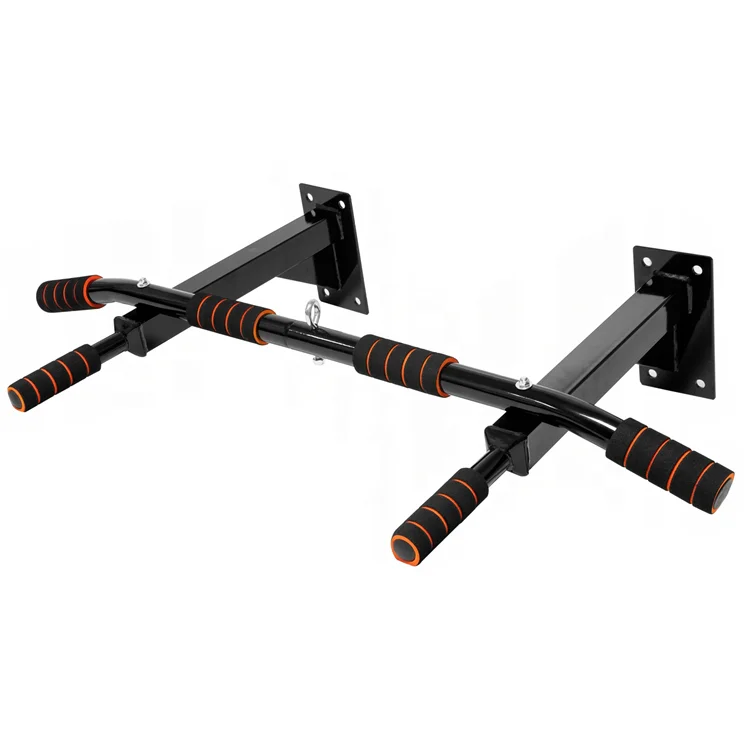 

Wellshow Sport 2-in-1 Wall Mounted Pull Up Bar and Dip Station Multi-Grip Chin Up Bar Dip Stands Compact Power Tower for Indoor, Matte black steel tube+red/black foam