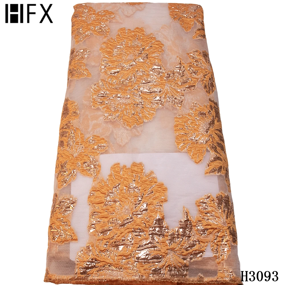 

HFX Luxury African Jacquard Fabric Lace Nigeria French Tulle Lace High Quality Brocade Lace Fabric for Wedding Party Dress H3093, Peach