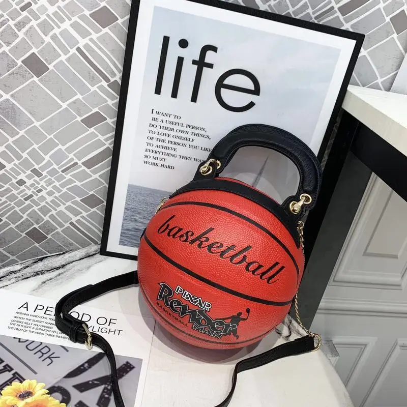 

Fashion round shaped basket ball crossbody handbags women wholesale red basketball shaped purse with chain, Rainbow