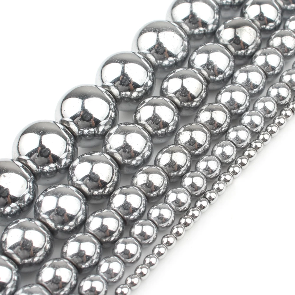 

Wholesale 2/3/4/6/8/10mm silver color hematite loose stone beads for diy bracelet necklace