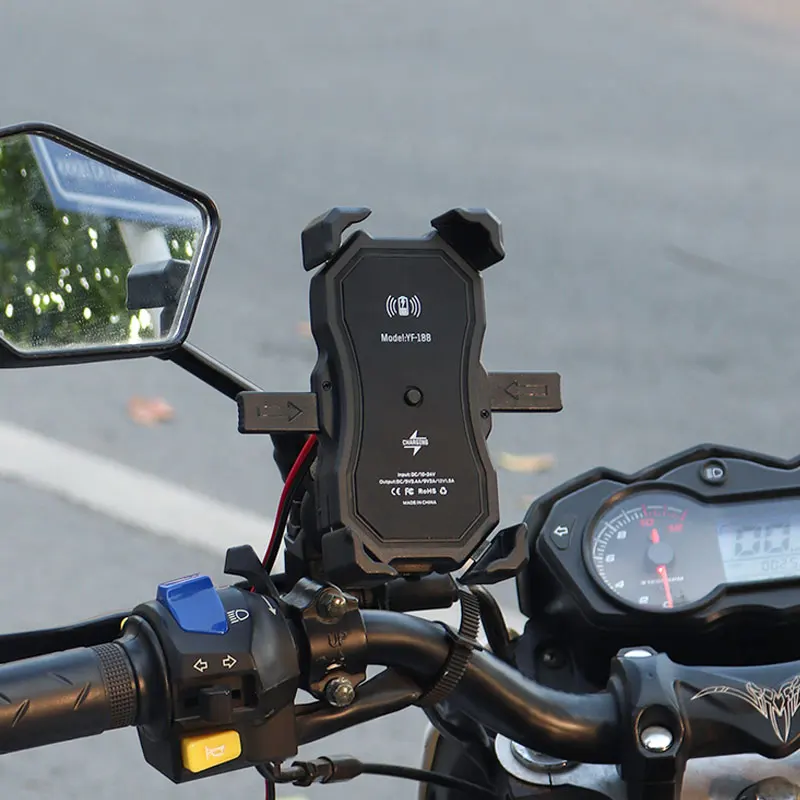 

New QI Wireless Motorcycle Phone USB Charger Holder Mount For Mirror Bracket, Black