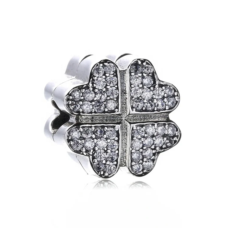 

Wholesale silver clover charm zircon gemstone expandable four leaf clover beads for bracelet