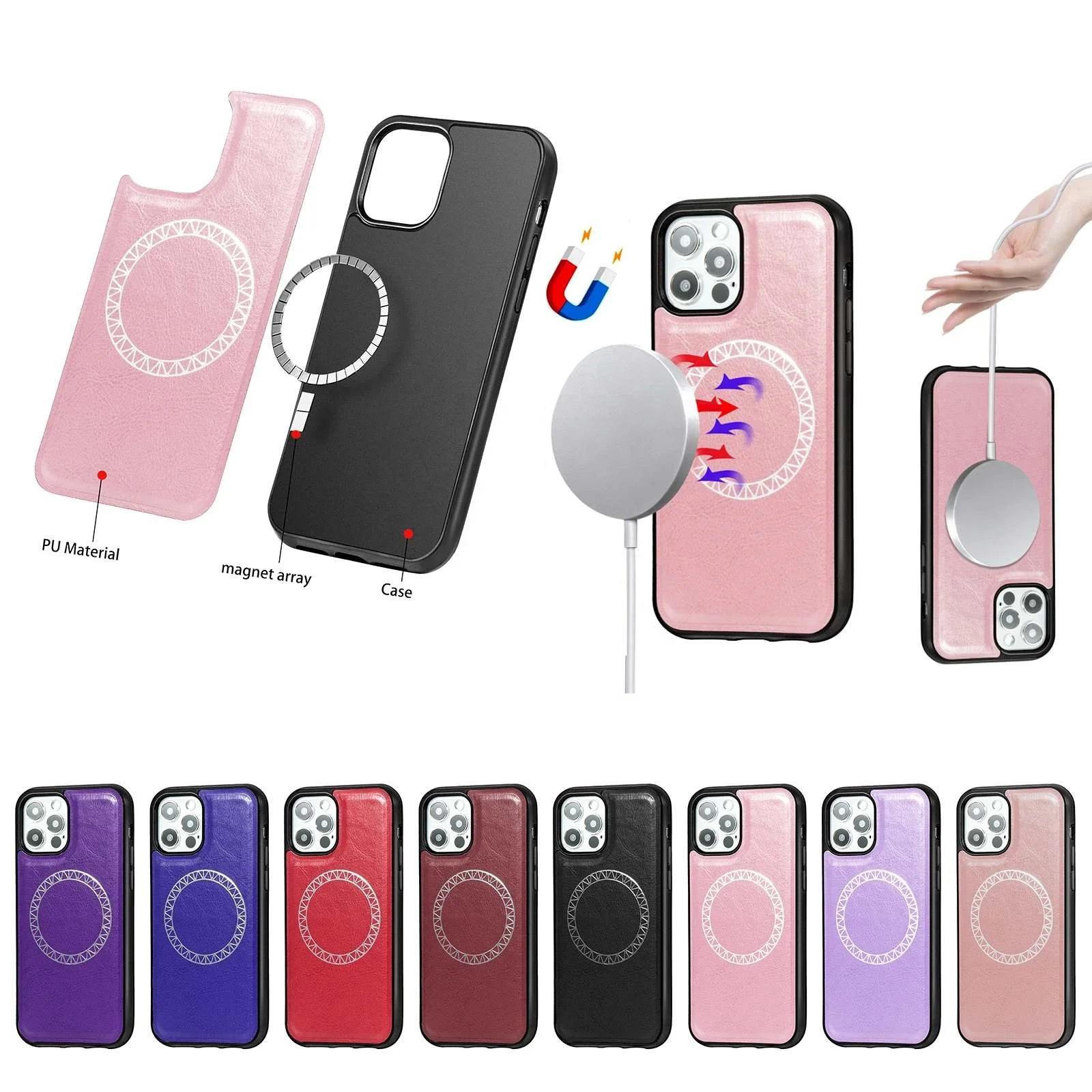 

New arrivals magnetic shockproof leather phone case for iphone 12 pro max mini, Multi