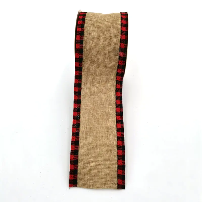 

2021 New Arrival Hot Sale Christmas Tree Wreath Holiday Gift Wrapping Decoration Burlap Ribbon With Checker Edge 2.5"X 10 Yards, Any colors are available