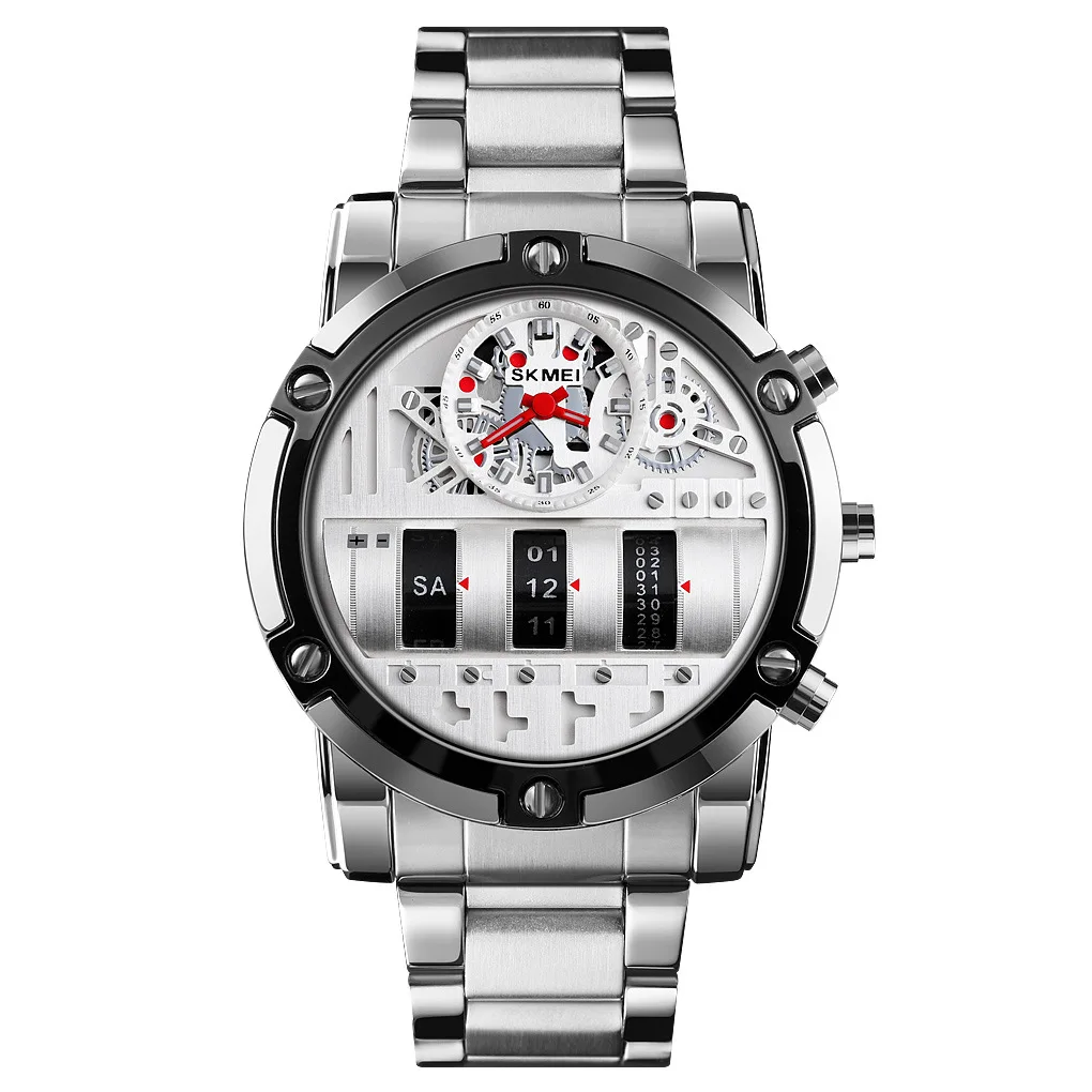 

top Creative Men Quartz wristwatches Drums dial reloj skmei good quality Stainless steel strap sports watch