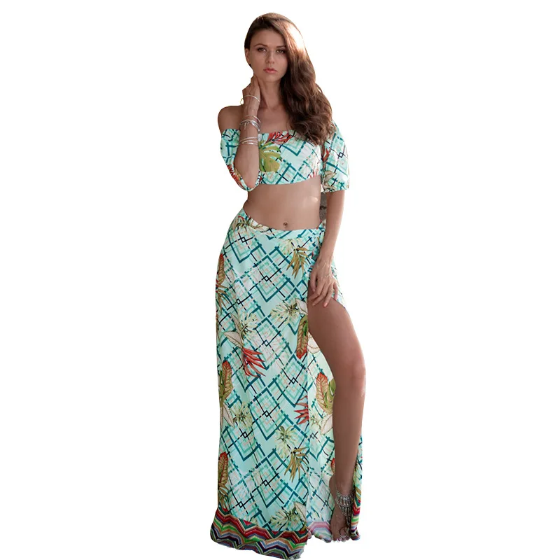 

2020 new arrivals summer designs fashion trending bohemian style women casual two pieces top with full length skirt set