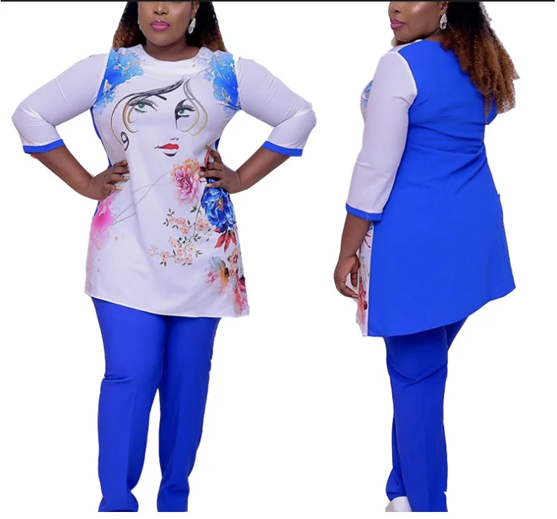 

New 2020 African mother plus size two-piece suit top with pencil pants, As showed