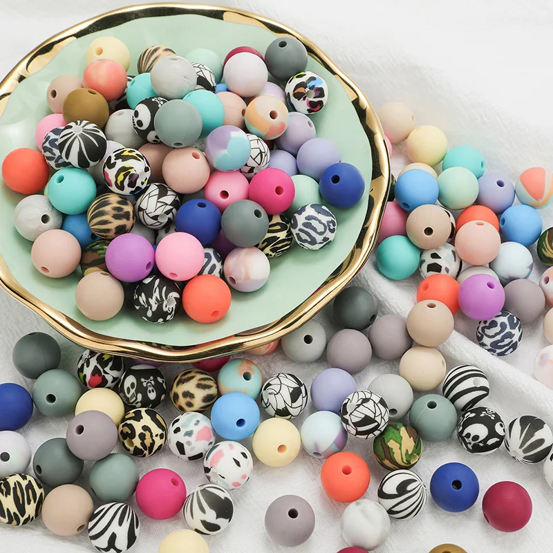 

Food Grade 12m Silicone Beads Wholesale Baby Teether Round Chew Bead Silicone Teething Beads Bulk For Jewelry, As picture