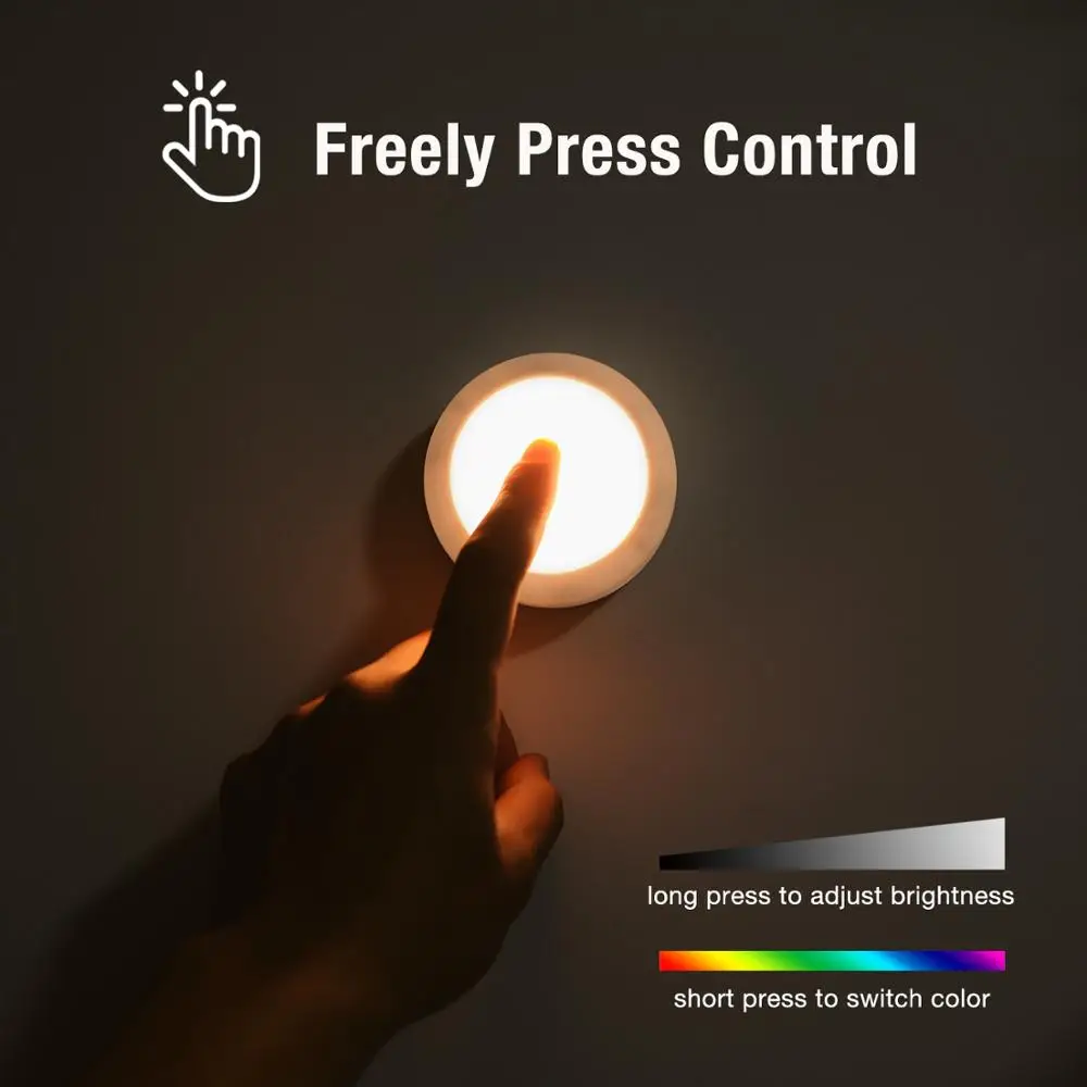 
New Big Round Shape Wireless Battery Powered Dimmable Kitchen Under Cabinet Lighting Led Cabinet Light With Remote Control 