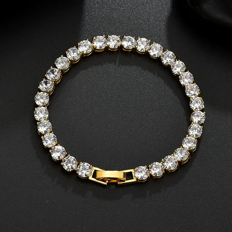 

Hot Sale Rainbow 3A Stone Fashion 18K White Gold Plated 925 Sterling Silver Jewelry 3 Diamond Tennis Chain Bracelets For Unisex, Silver, gold, rose gold