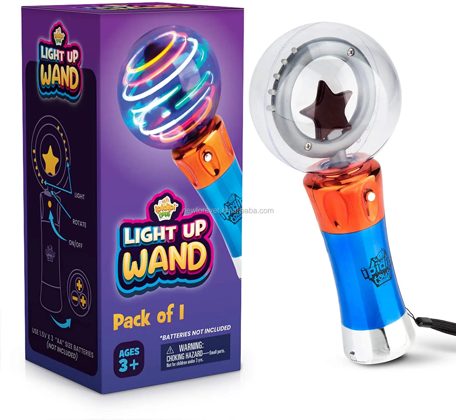 UK Light Up Magic Ball Light-Up Spinning Globe Star Wand Princess LED Batteries 