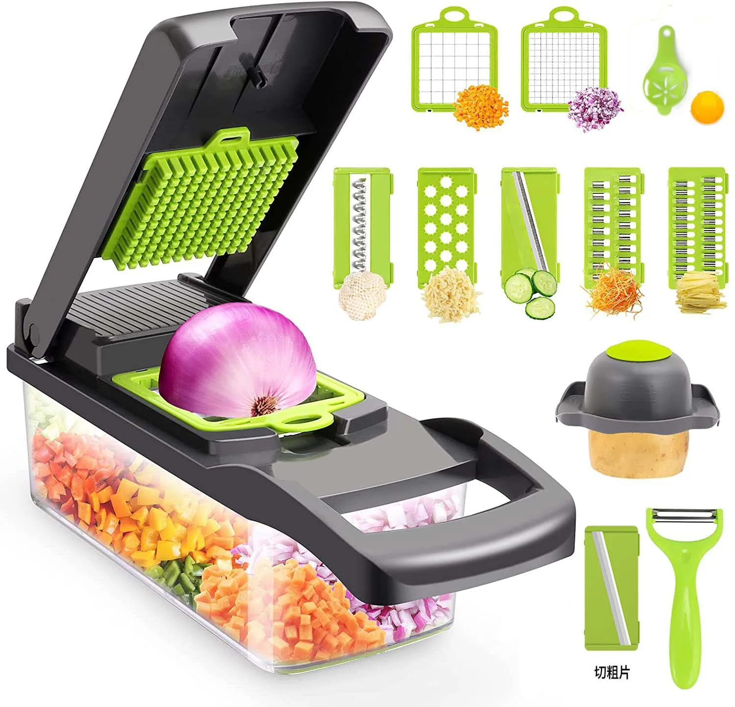 

Hand Operated Vegetable Mandoline Slicer Kitchen Gadget Manual Vegetable Cutter Onion Chopper Dicer Food Chopper Vegetable Slice, Green