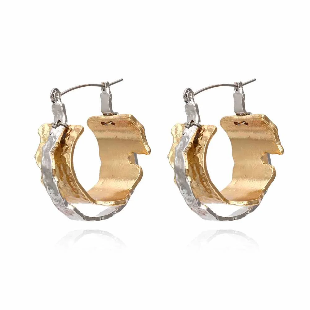 

Geometric Asymetrical Double Circle Vintage Gold Silver Unique Luxury Hoop Earrings High Quality Antique Women Jewelry 2021
