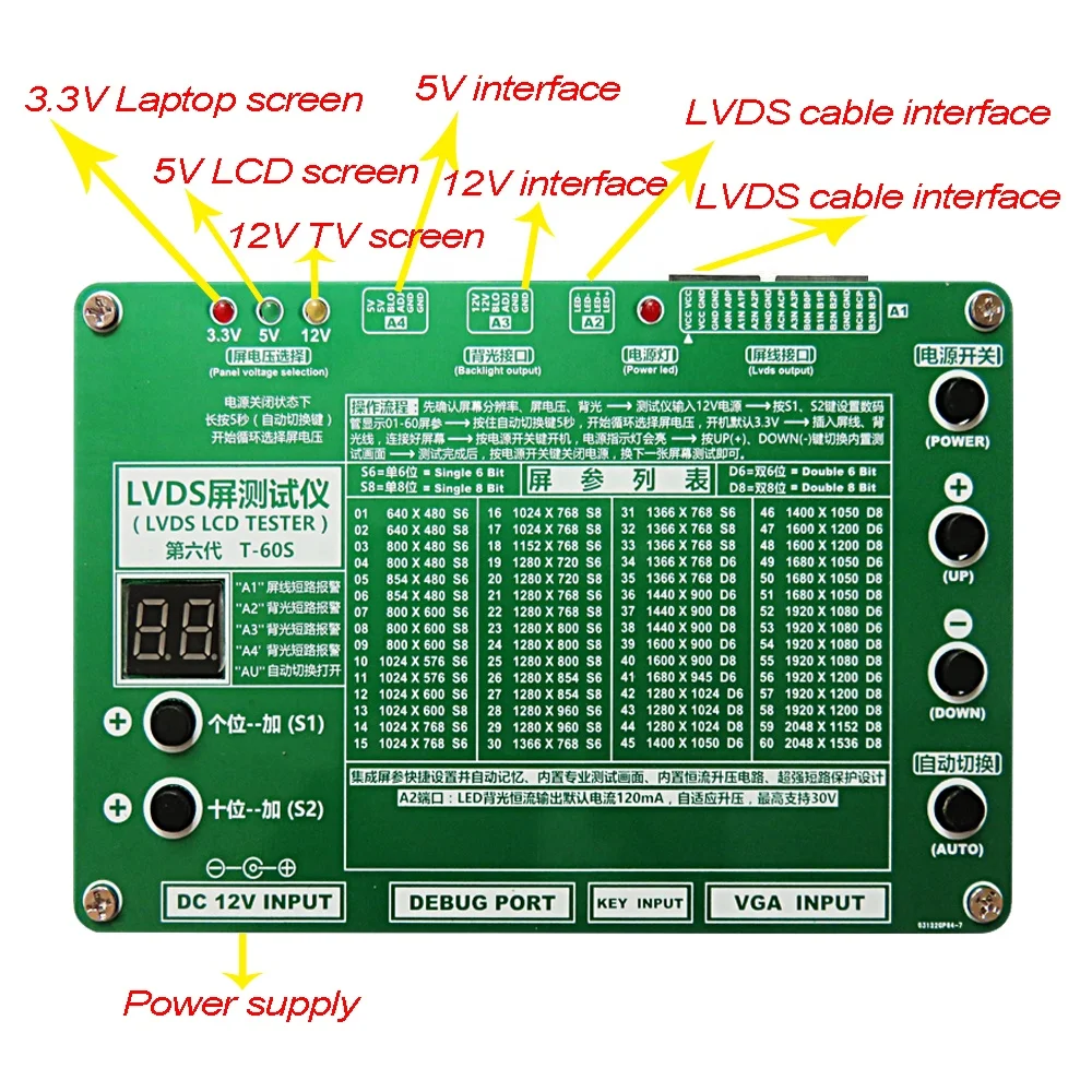 The 6th Generation Laptop Tv Lcd Led Test Tool Lcd Panel Tester Support 7 55" W Lvds Interface