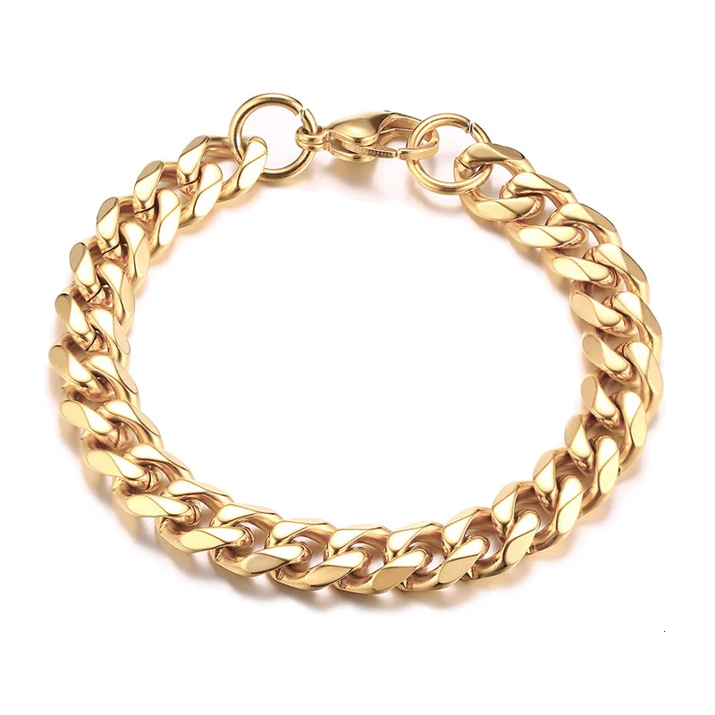 

Factory Cheap Unisex Stainless Steel 18k Gold Plated Miami Cuban Link Chain Bracelet Men Wristbands Tarnish Free jewelry