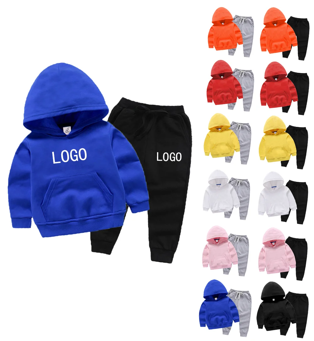 

Custom logo kids Clothing Set Cotton 3-8 Years Big Kids Children Boys Girls Two Piece Hoodie Sweat Pants Outfit Set Clothes