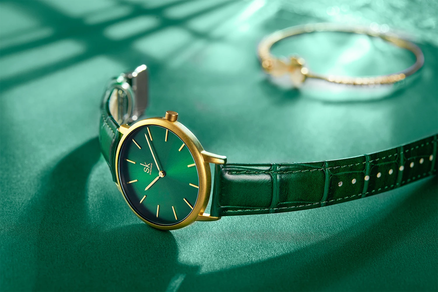 Shengke Women's Watches Fashion Green Dial Ladies Watch Luxury 